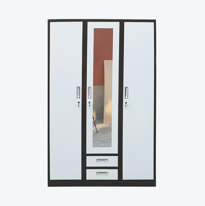 Bedroom almirah Furniture metal wardrobe 3 door clothes cabinet with Big mirror